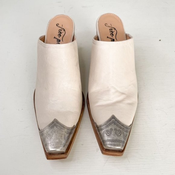 Free People Cream Leather Brayden Western Mule in Bone Cowboy Size 37.5 US 7.5 - Picture 2 of 10